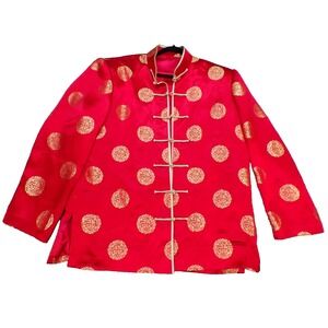 Chinese Tang Suit Jacket Deep Red Brocade Men's L (52) Traditional Frog Closure